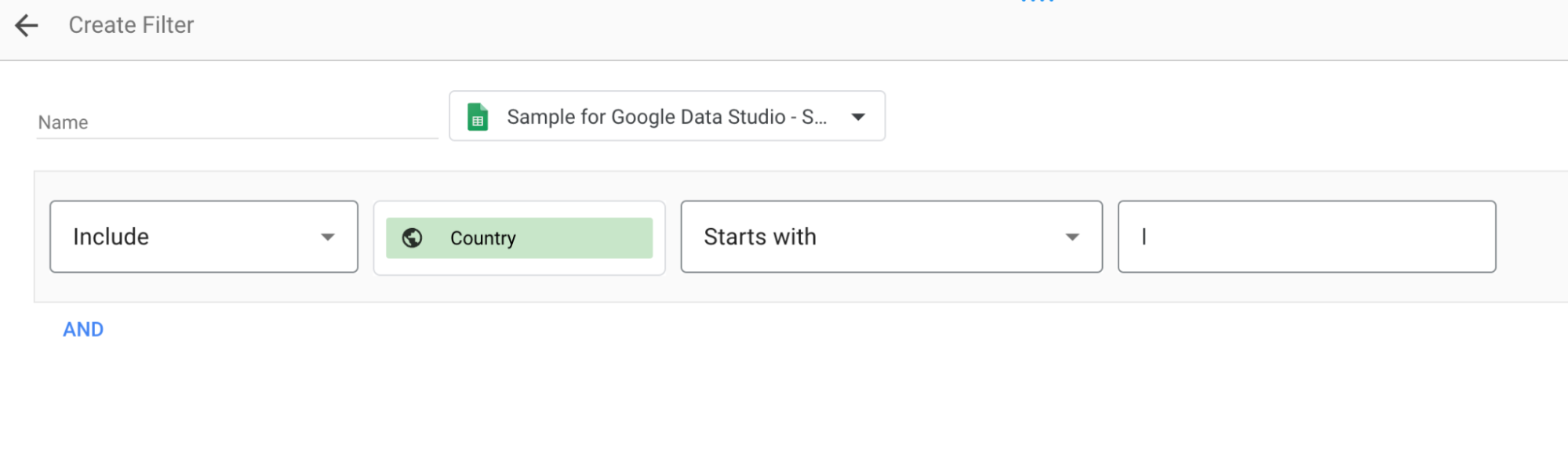 Google Data Studio Filter: Create Filter