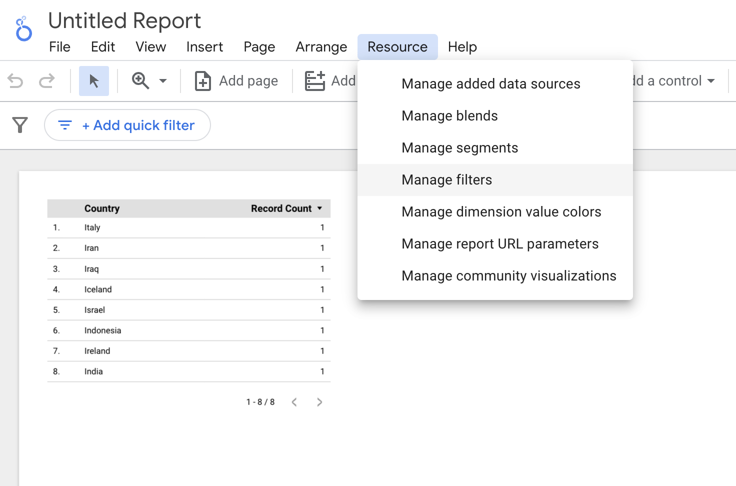 Google Data Studio Filter: Manage filters