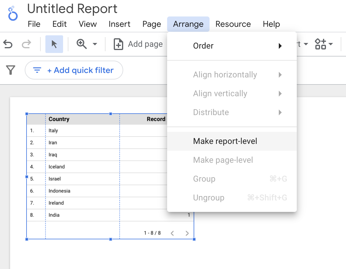 Google Data Studio Filter: Report Level