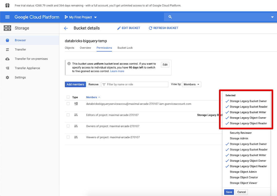 BigQuery to Databricks: Adding Permissions to the Google Bucket