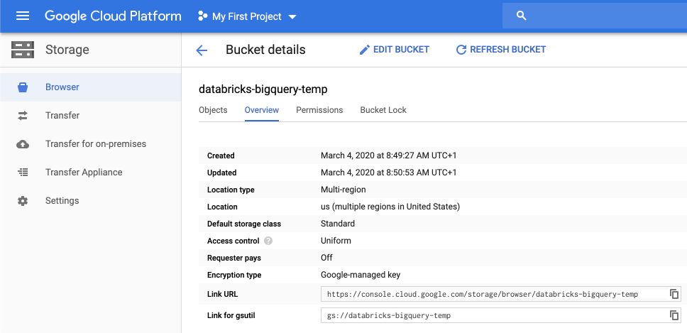 BigQuery to Databricks: Configure Google Bucket Settings