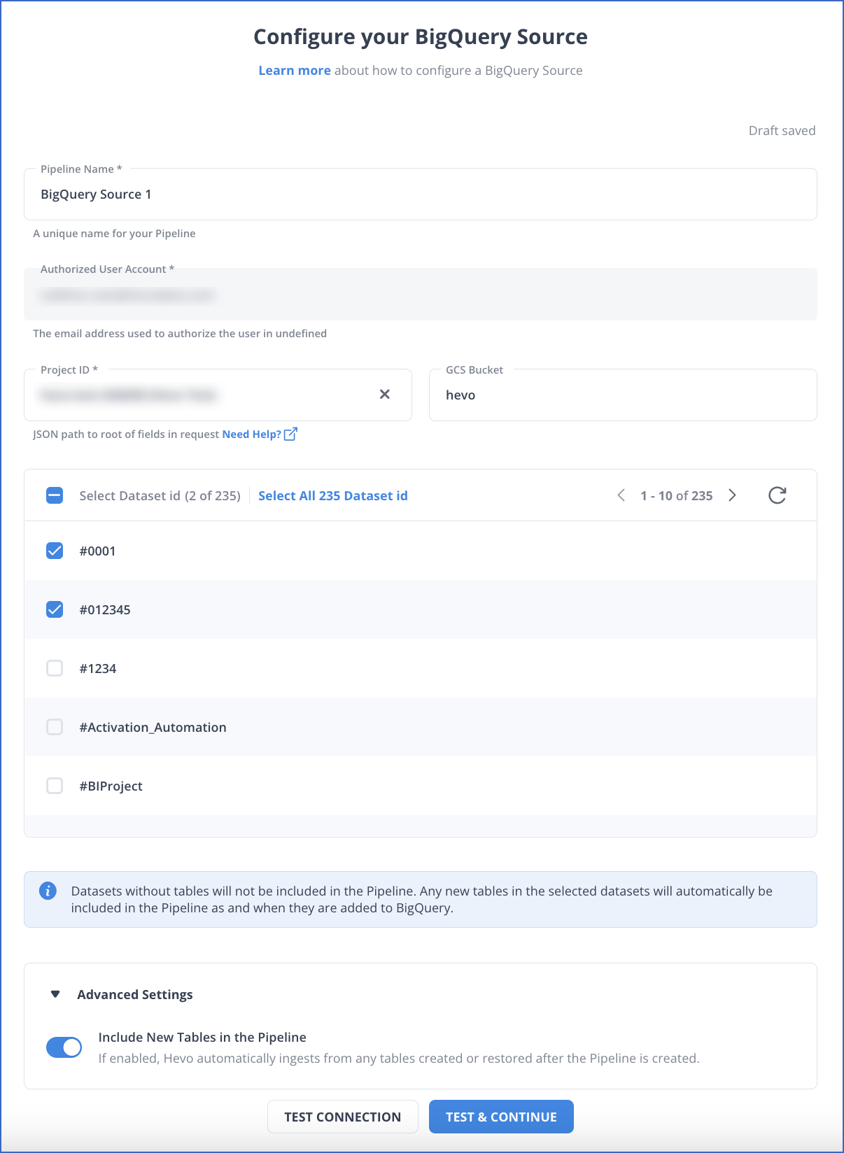 BigQuery to Databricks: Configure Source Settings