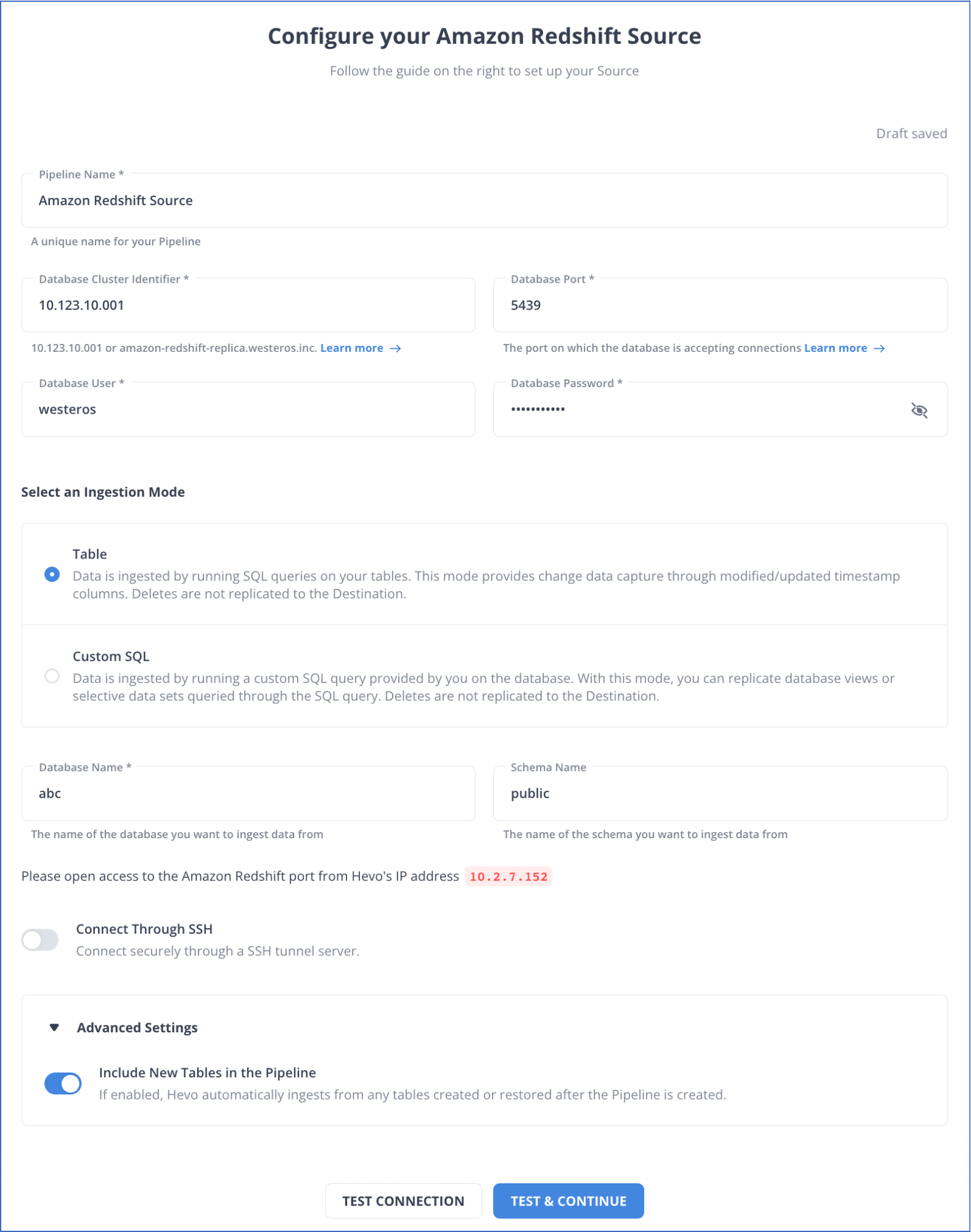 Redshift to Redshift: Configure your Amazon Redshift Source