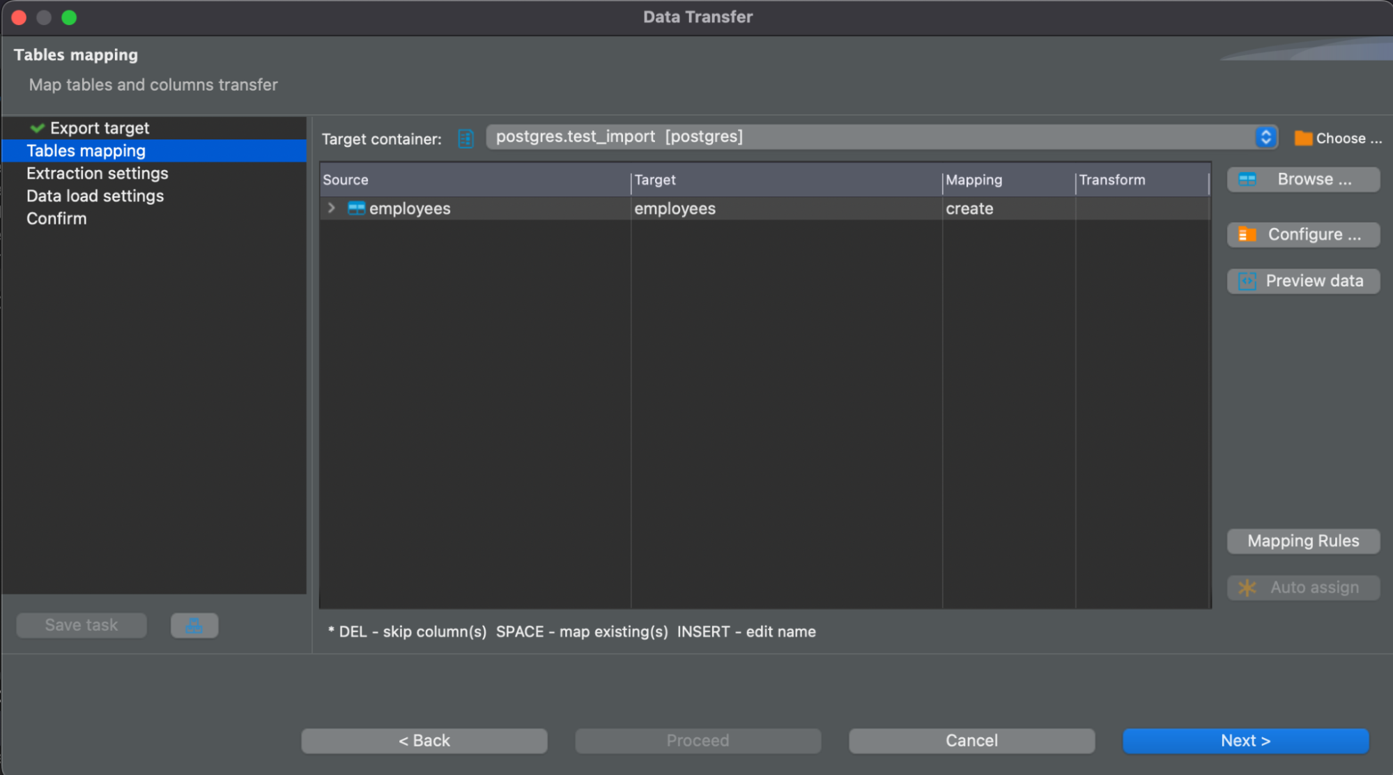 Excel to PostgreSQL: Change the Target Container