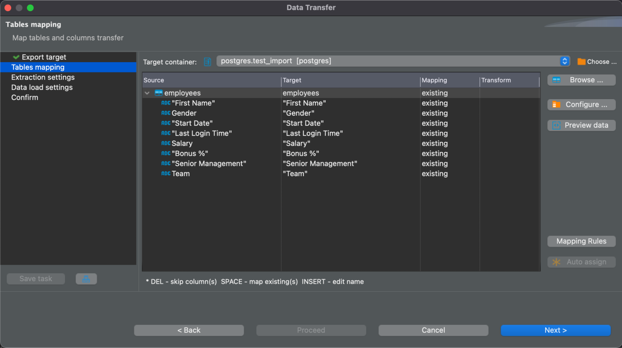 Excel to PostgreSQL: Choose the Target Table