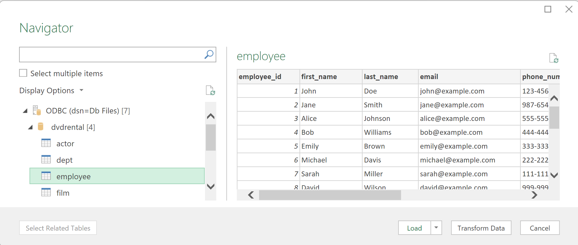 Excel to POstgreSQL: Select the Required Table