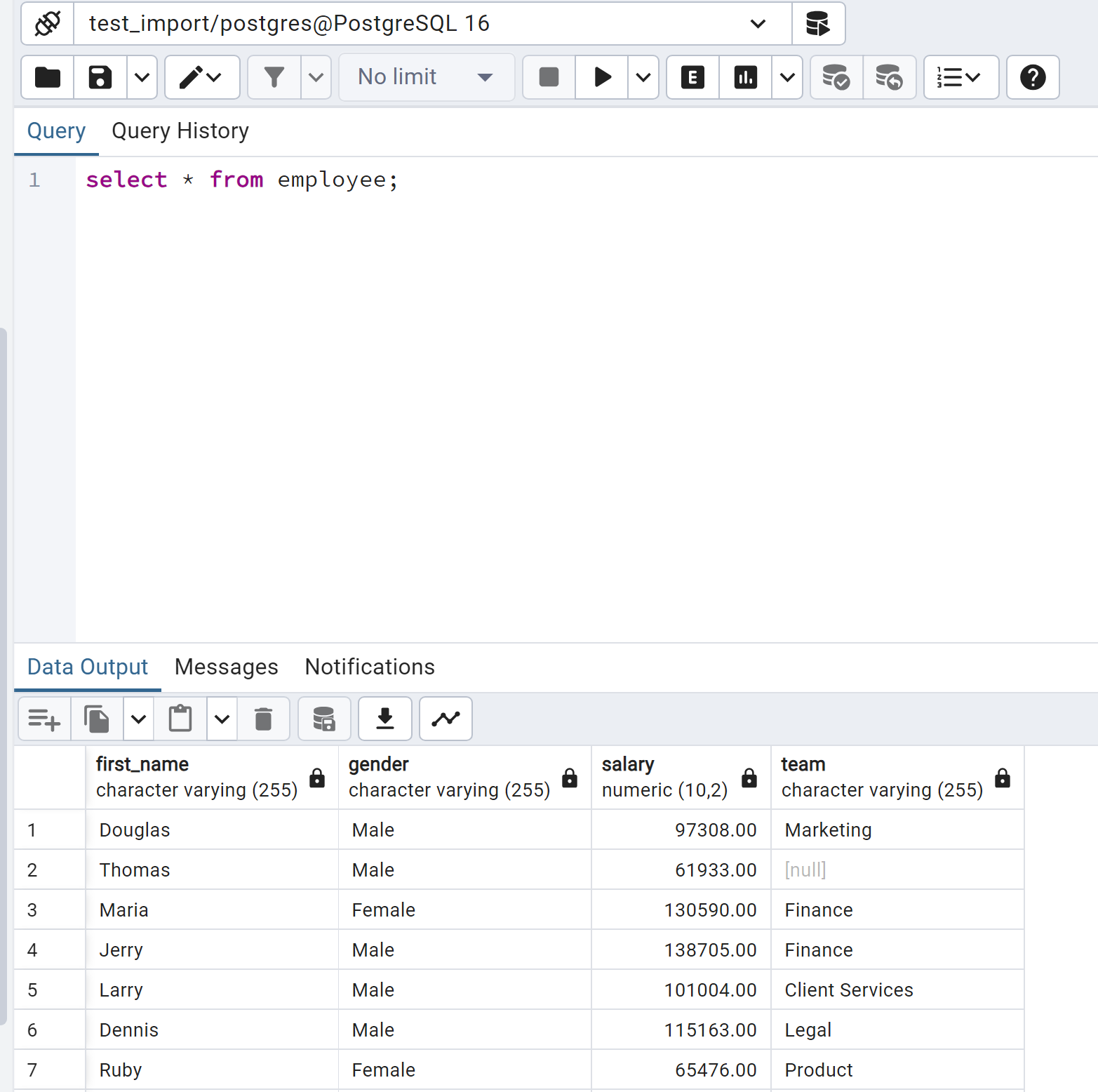 Successfully imported the data from the CSV file