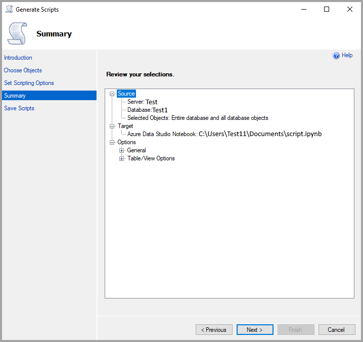 SQL Server to SQL Server: Summary Page  