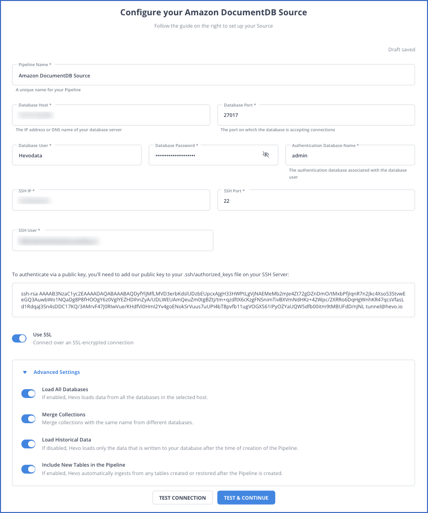 AWS DocumentDB to BigQuery: Source Configuration Settings