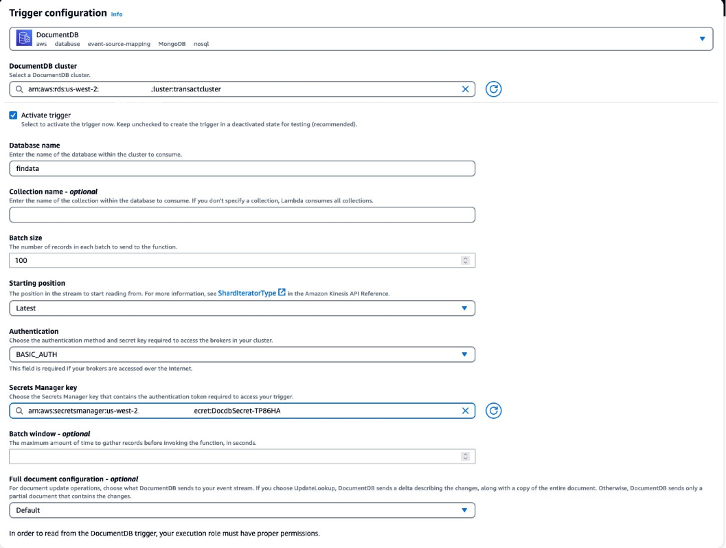 AWS DocumentDB to Redshift: Configuration of Trigger for Lambda Function
