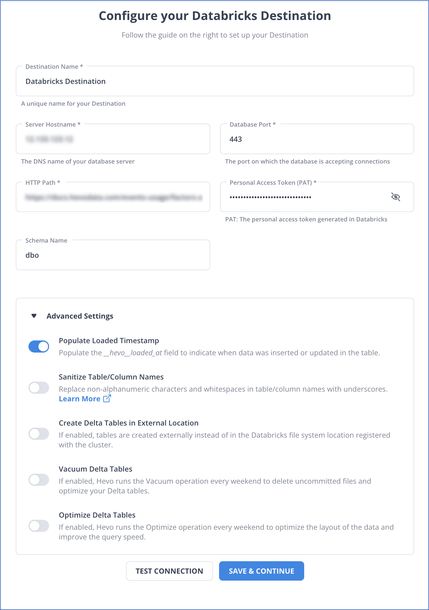 Azure SQL to Databricks: Configuring your Databricks Destination Page