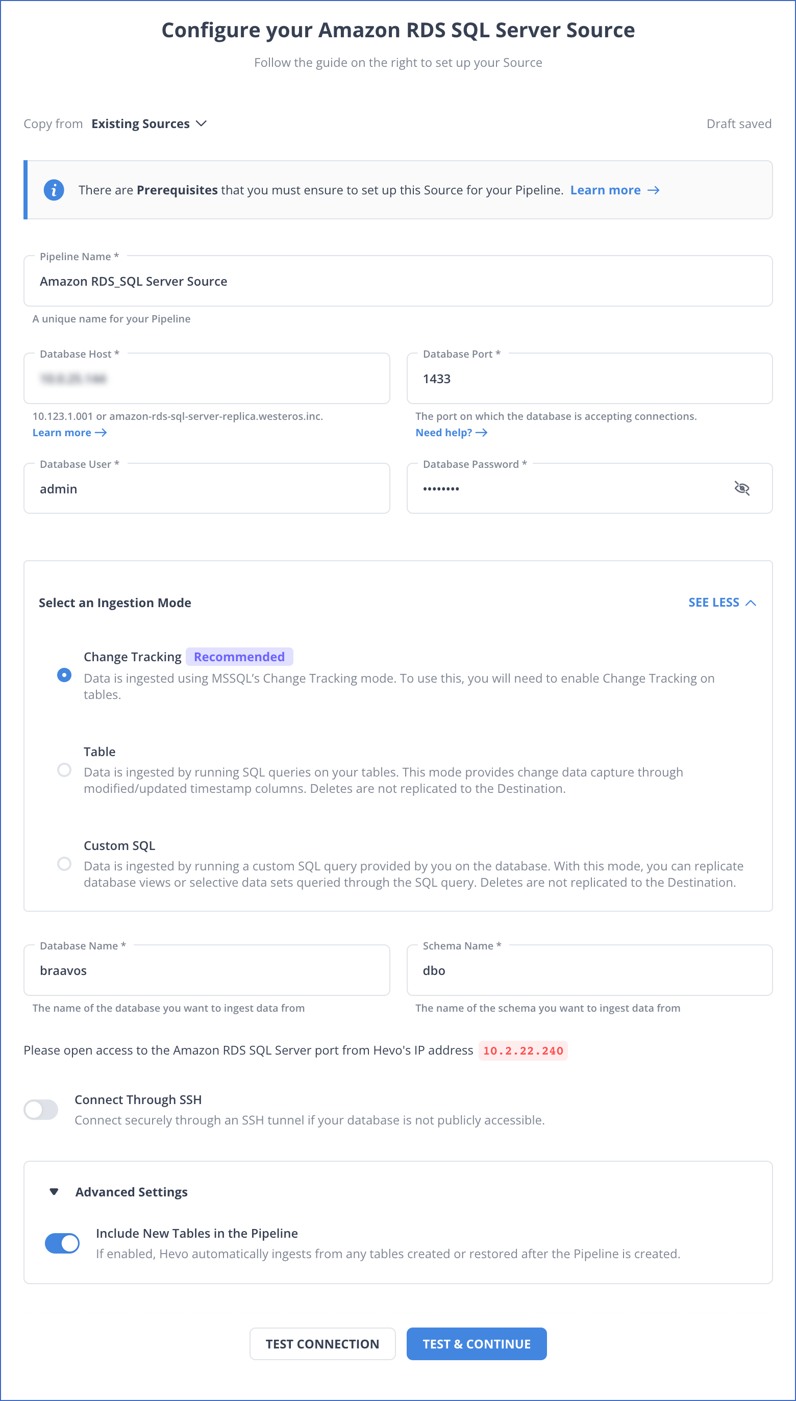 Amazon RDS to Azure Synapse: Configure Source