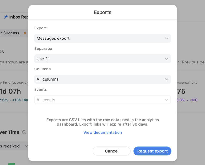 Front to BigQuery: Request Export