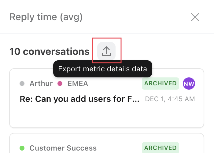 Front to BigQuery : Export metric details data