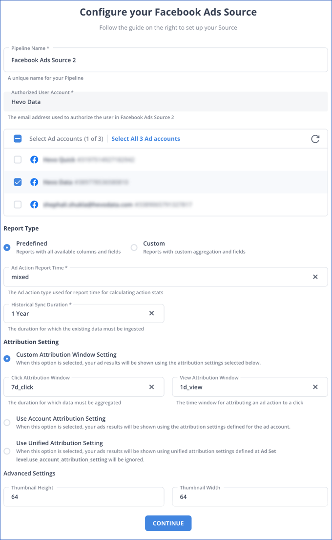 Configure your Facebook Ads Source