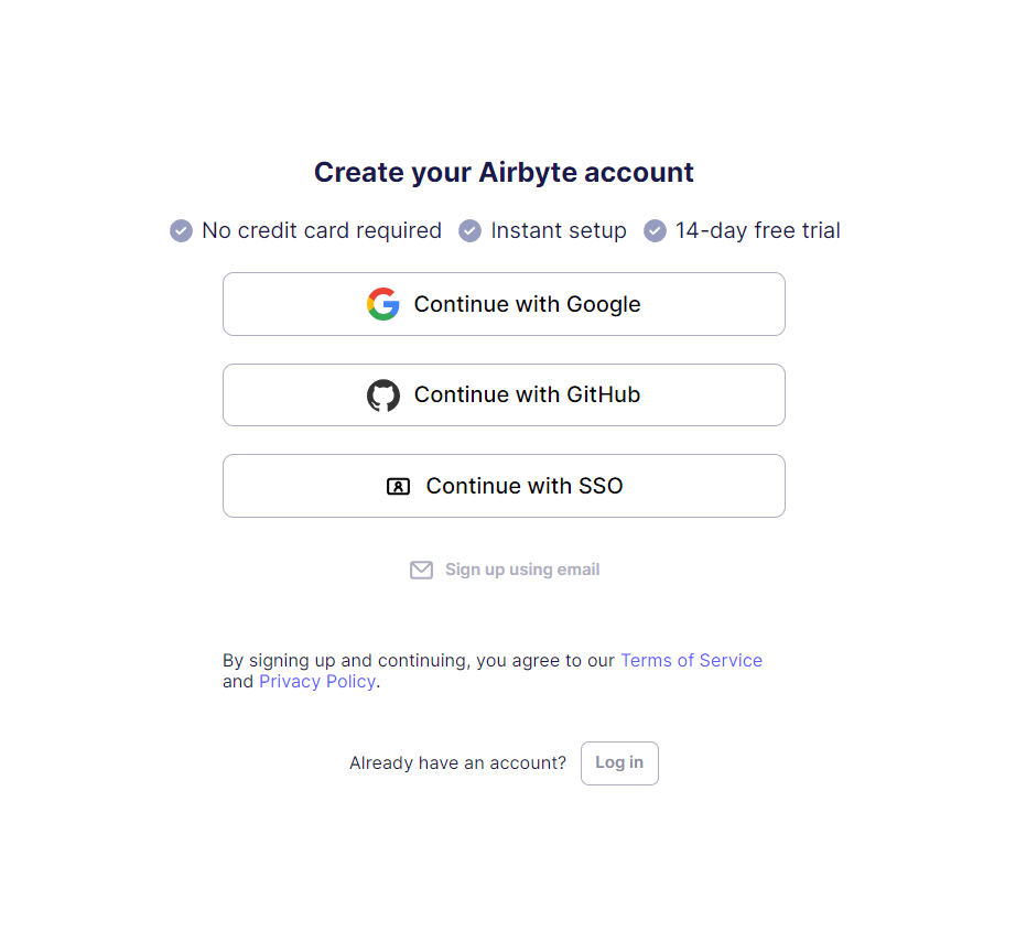 Log in to Airbyte Account