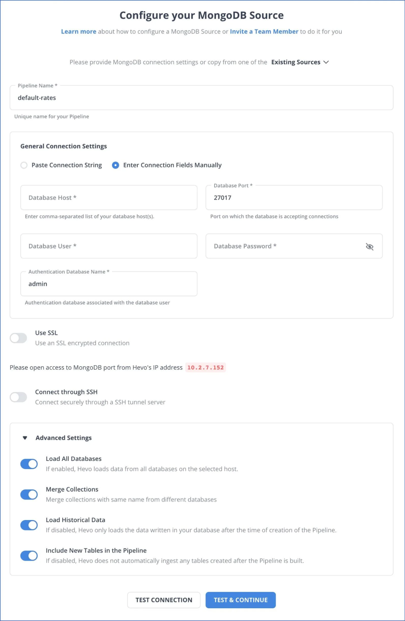 Configure MongoDB as your Source