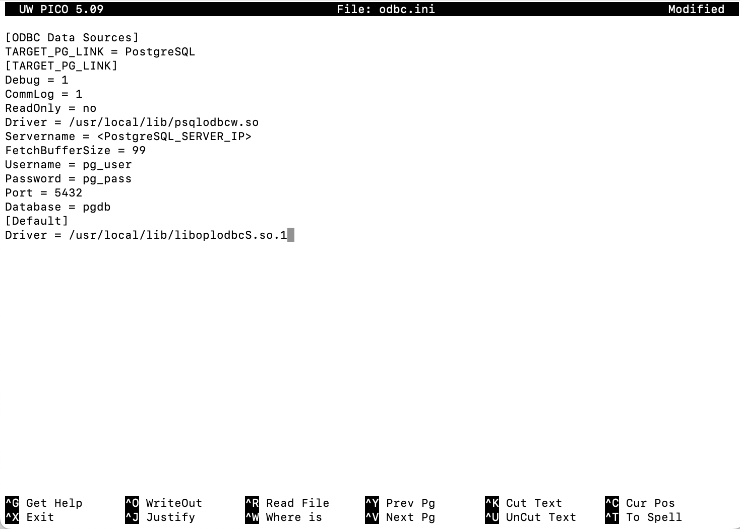 Details of the target PostgreSQL database