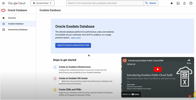 GCP Oracle: Creating Oracle Exadata Database
