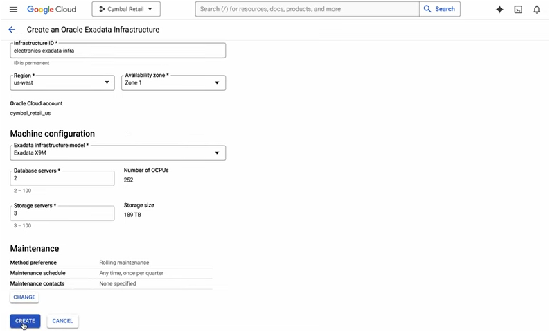 GCP Oracle: Specify Infrastructure Details