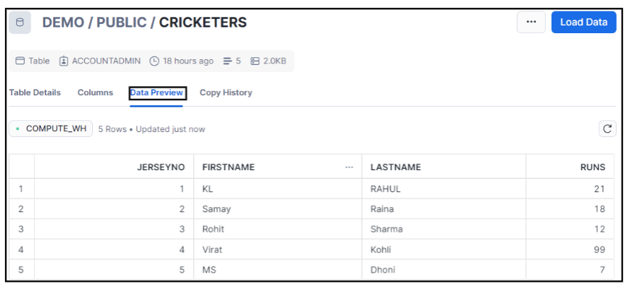 Preview your loaded table