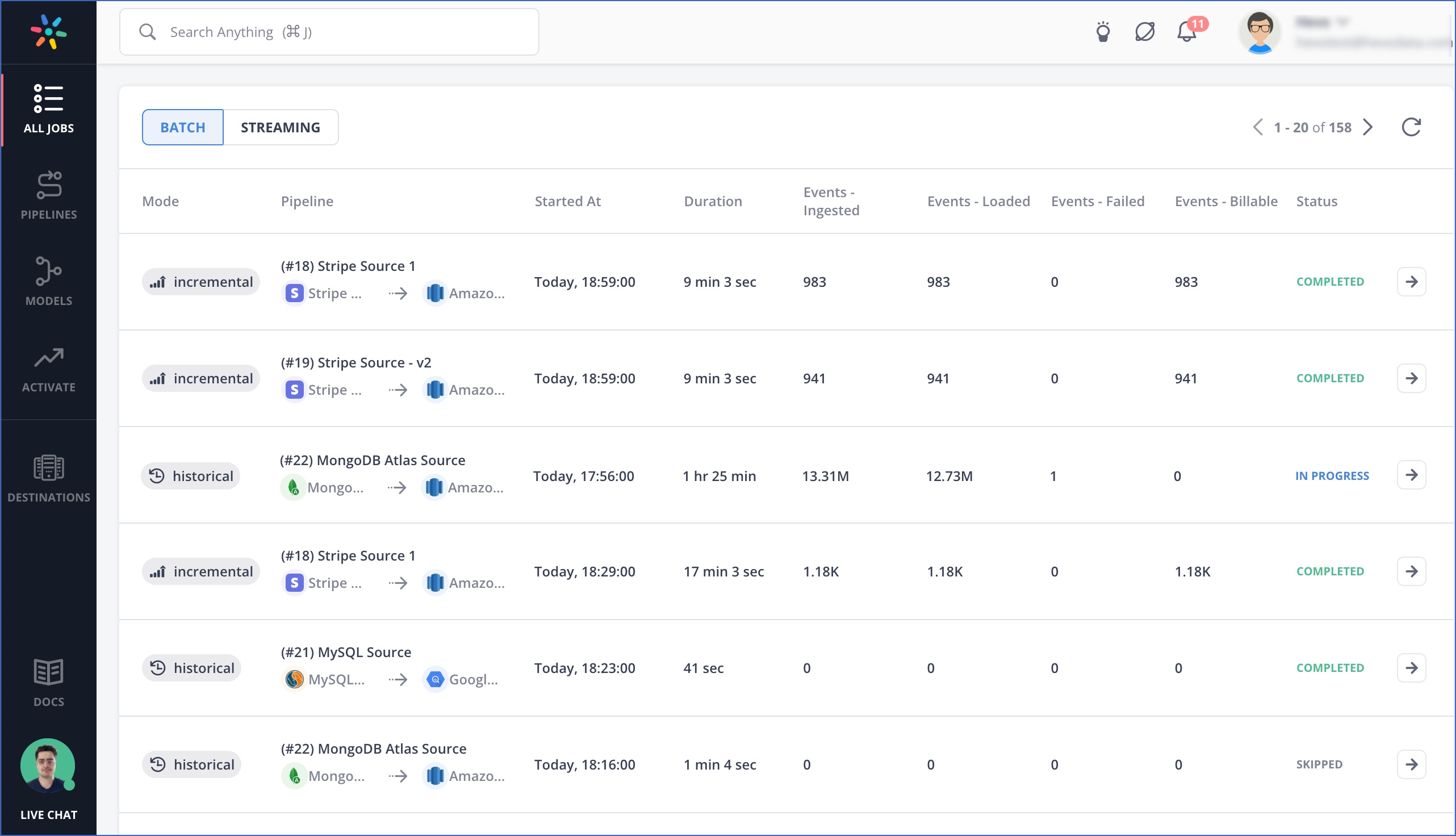 Hevo Data Pipeline UI