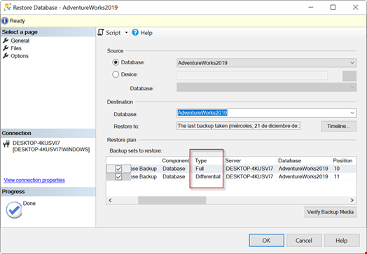 Restoring a Differential Backup