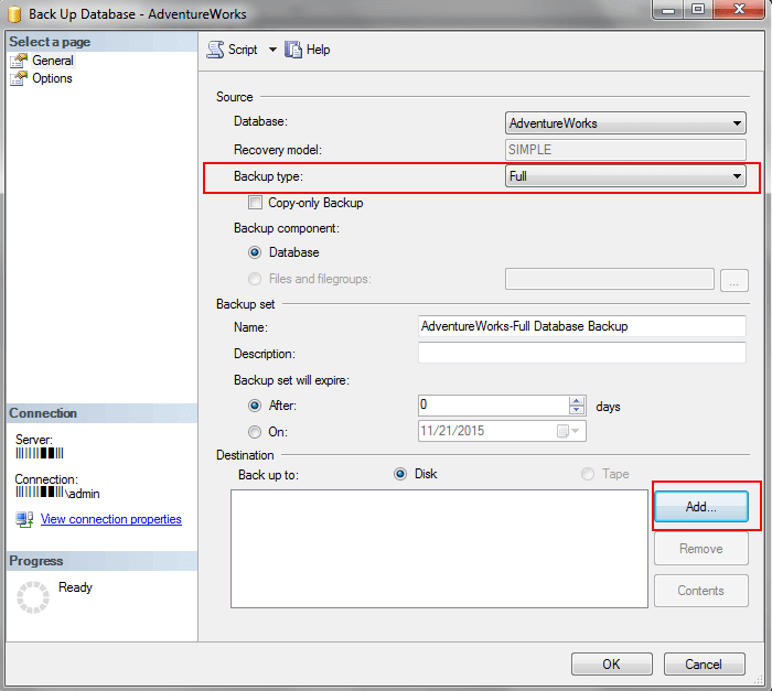 Creating a Full Database Backup