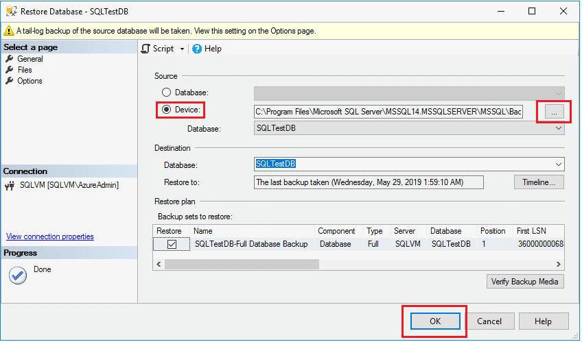 Restoring Full Database Backup