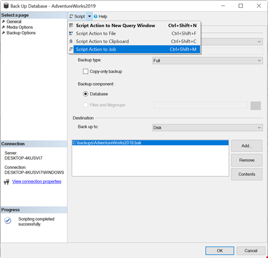 Scheduling a Database Backup