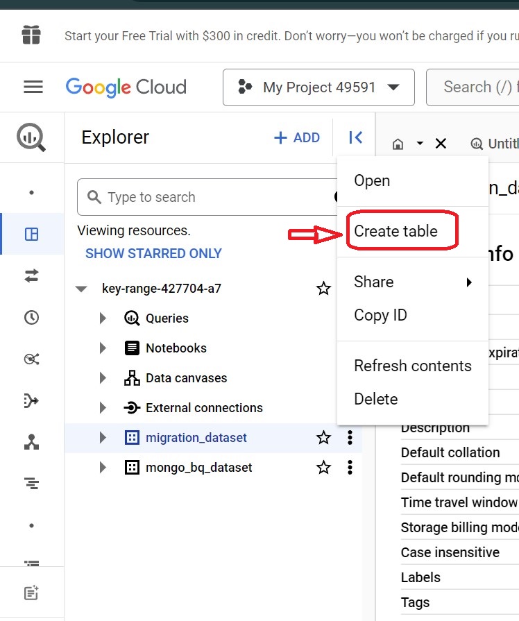 Creating Table in BigQuery