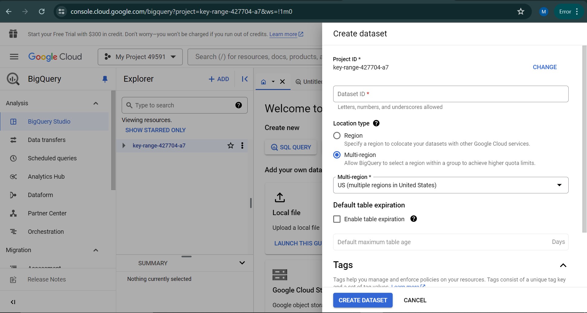  Creating Dataset in BigQuery