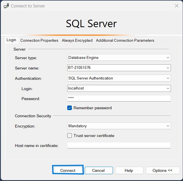 SSMS Connection to SQL Server