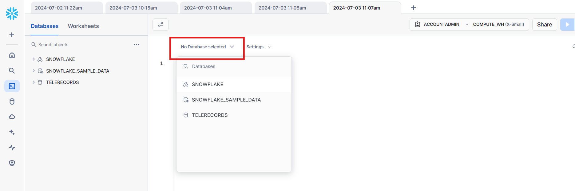 Select database and table