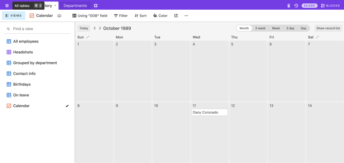 Airtable Calender View