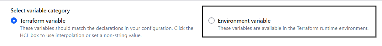 Select the category Environment variable.