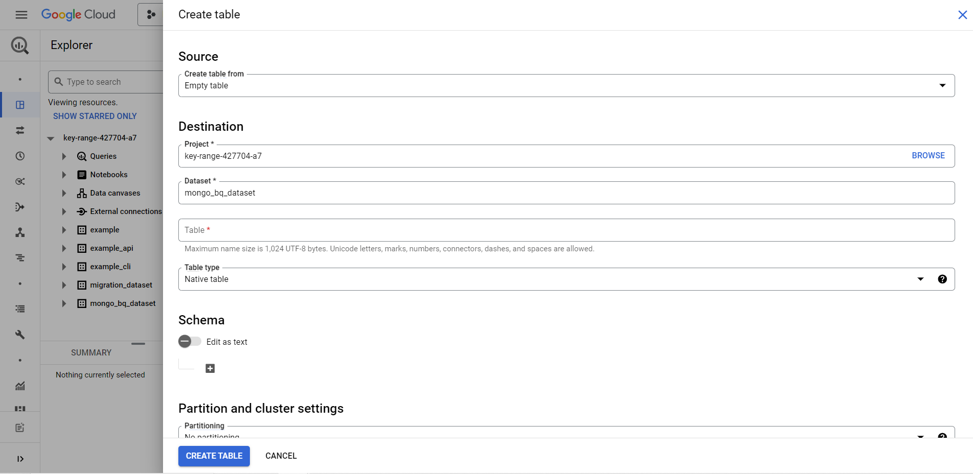 Create BigQuery Partition Table