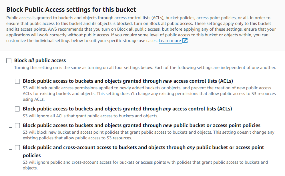 Block Public Access setting