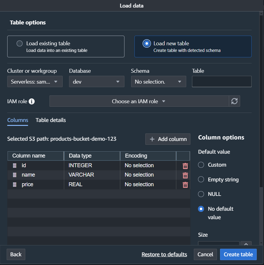 Load Data Configuration