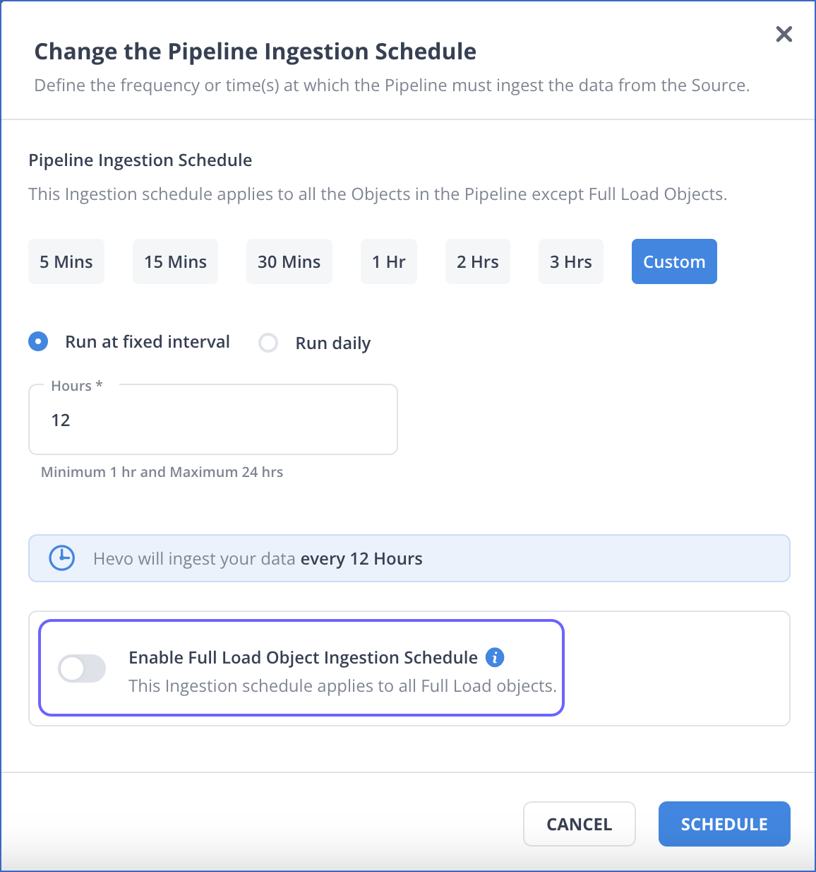 Enable Full Load Objects Ingestion Schedule