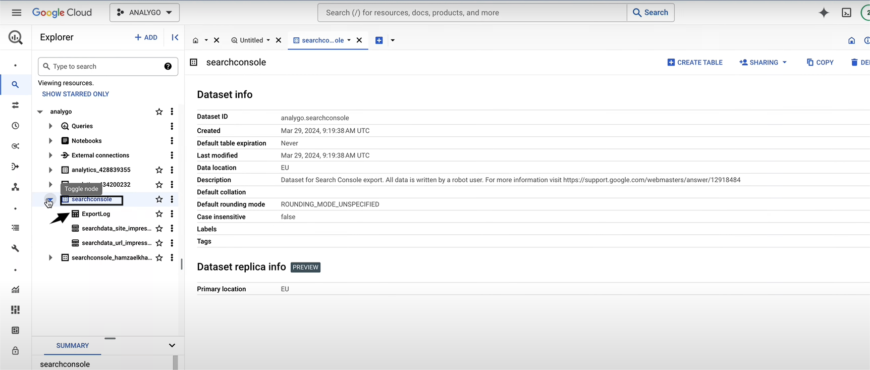 Preview of Table in Big Query