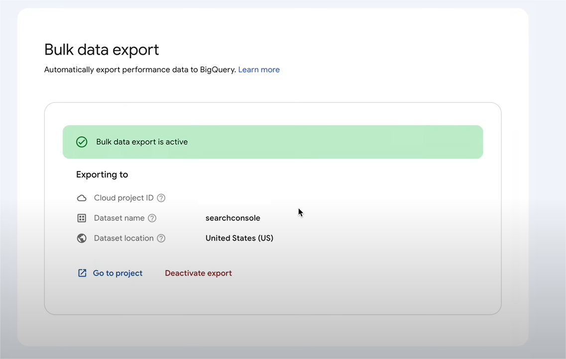 Bulk Data Export Confirmation Page