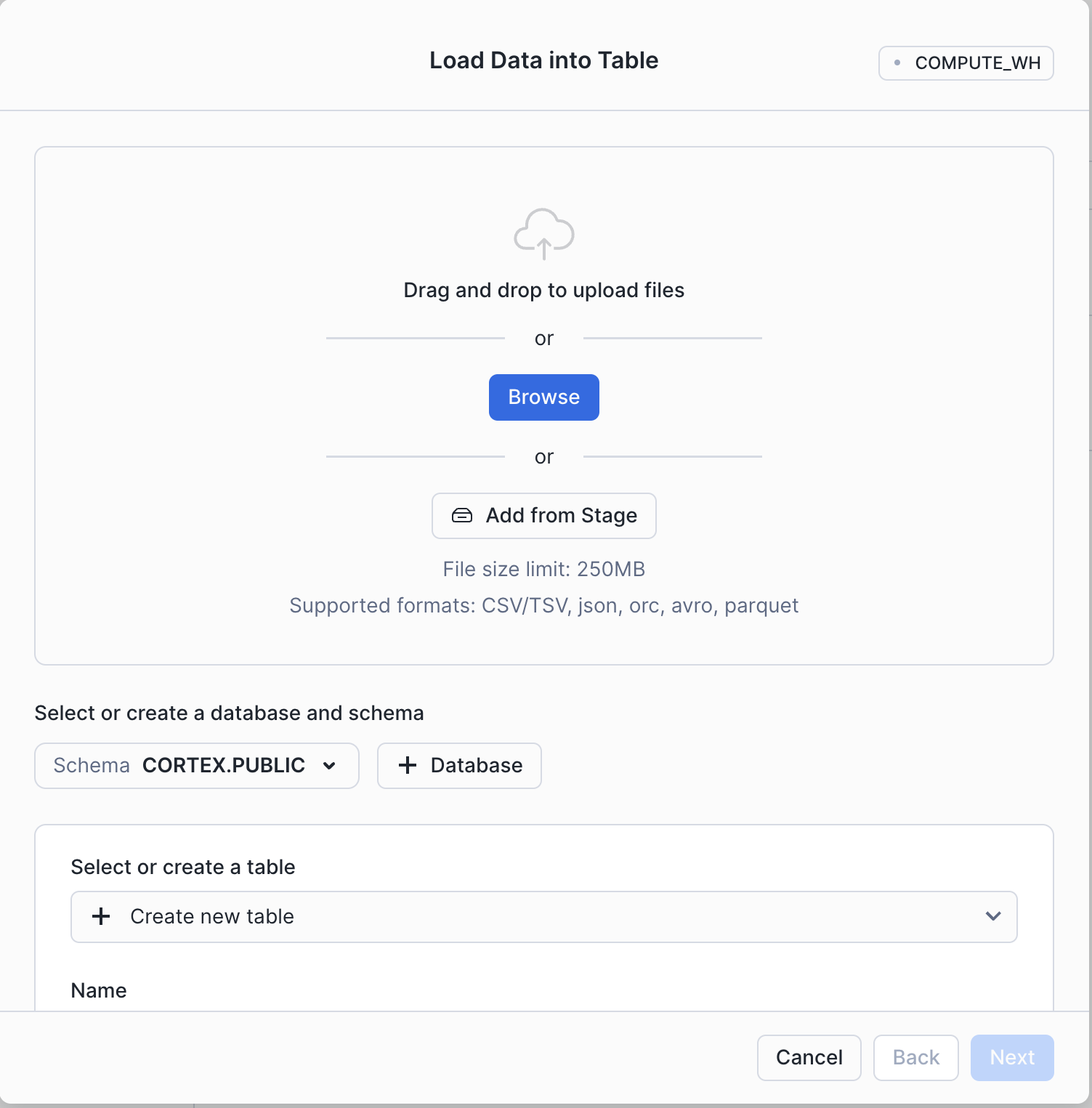 Load Data into Table