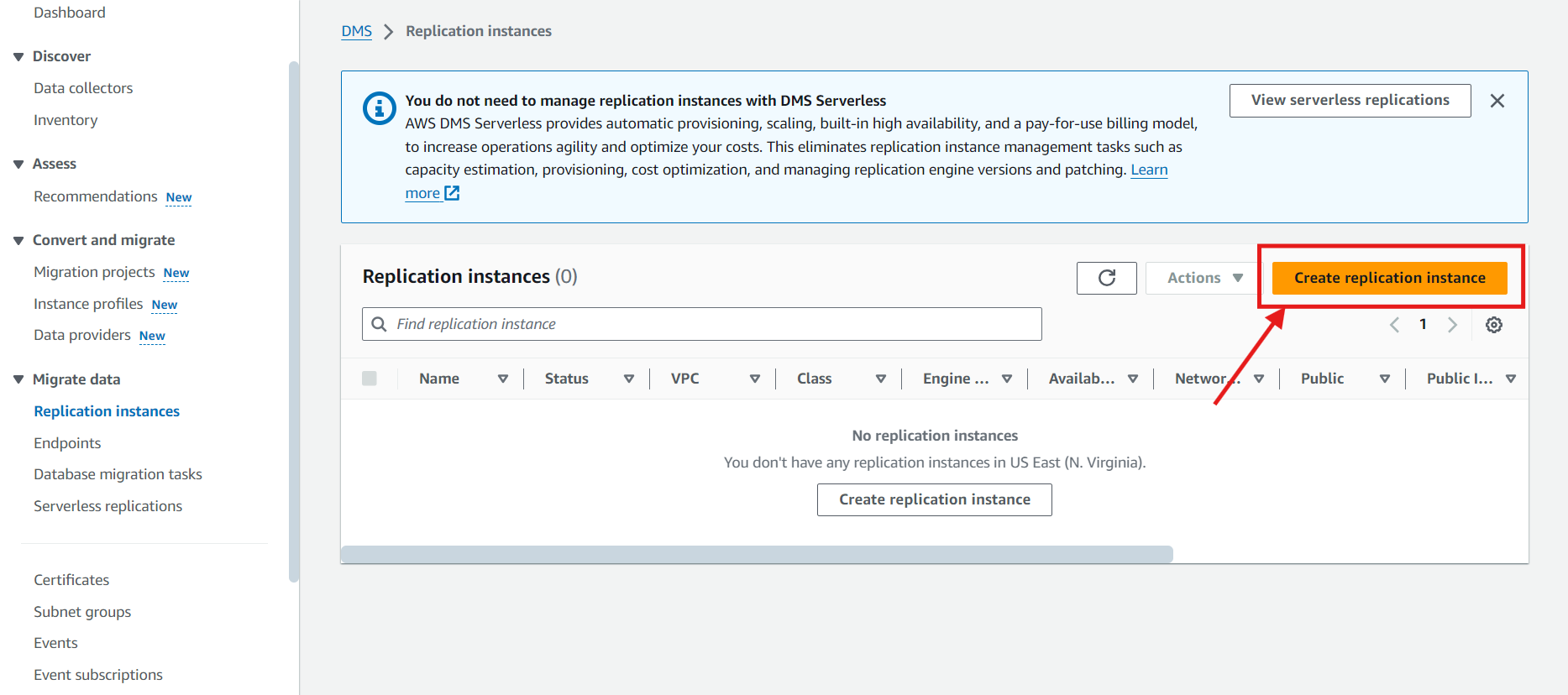 Create Replication Instance