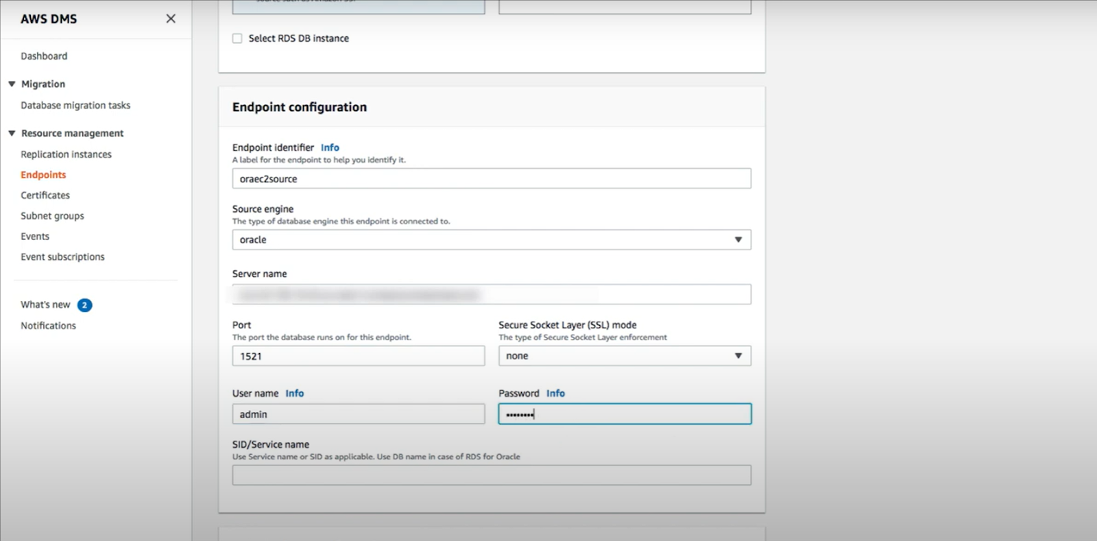 Configuring Oracle as Endpoint