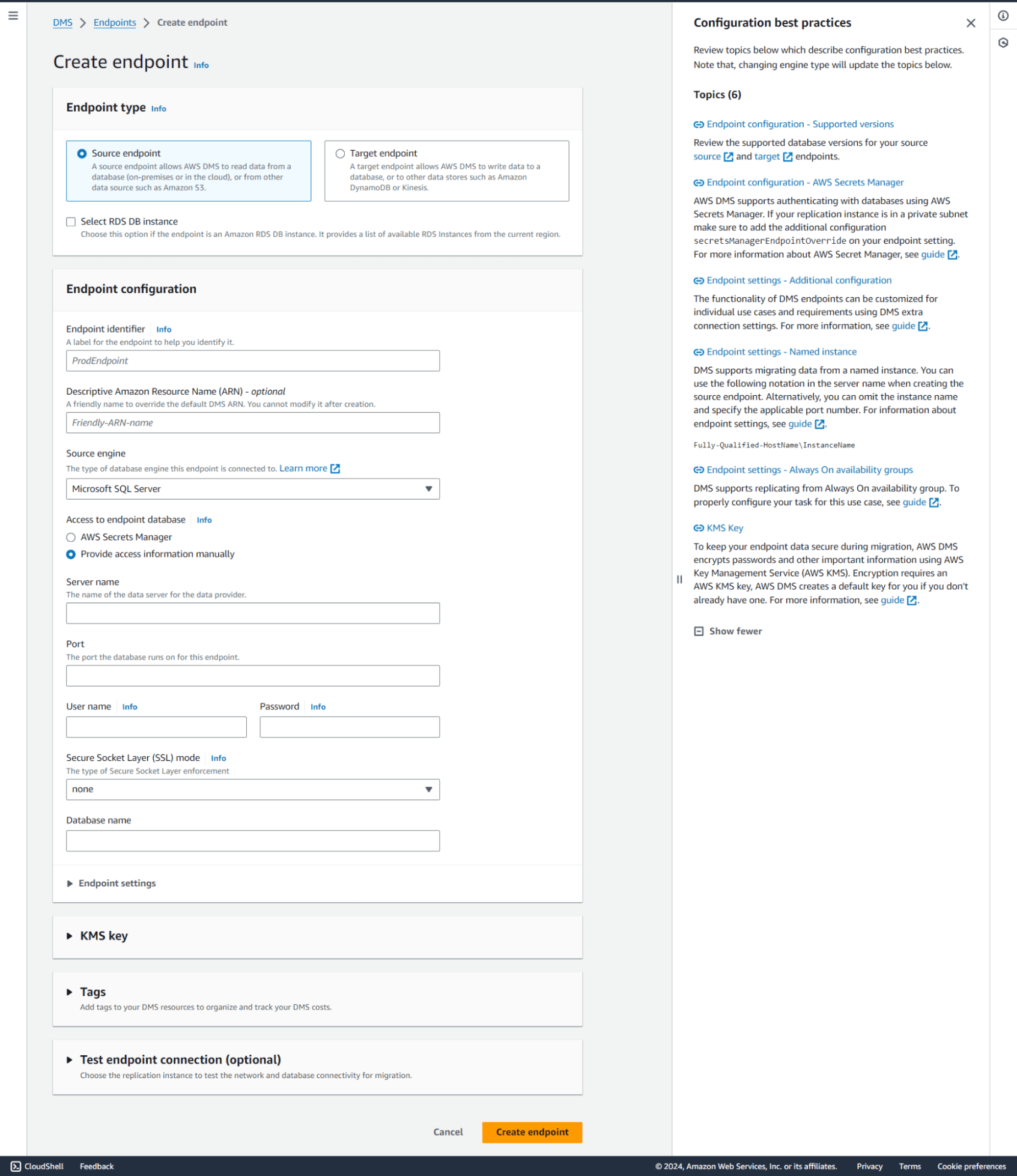 Source Endpoint Creation