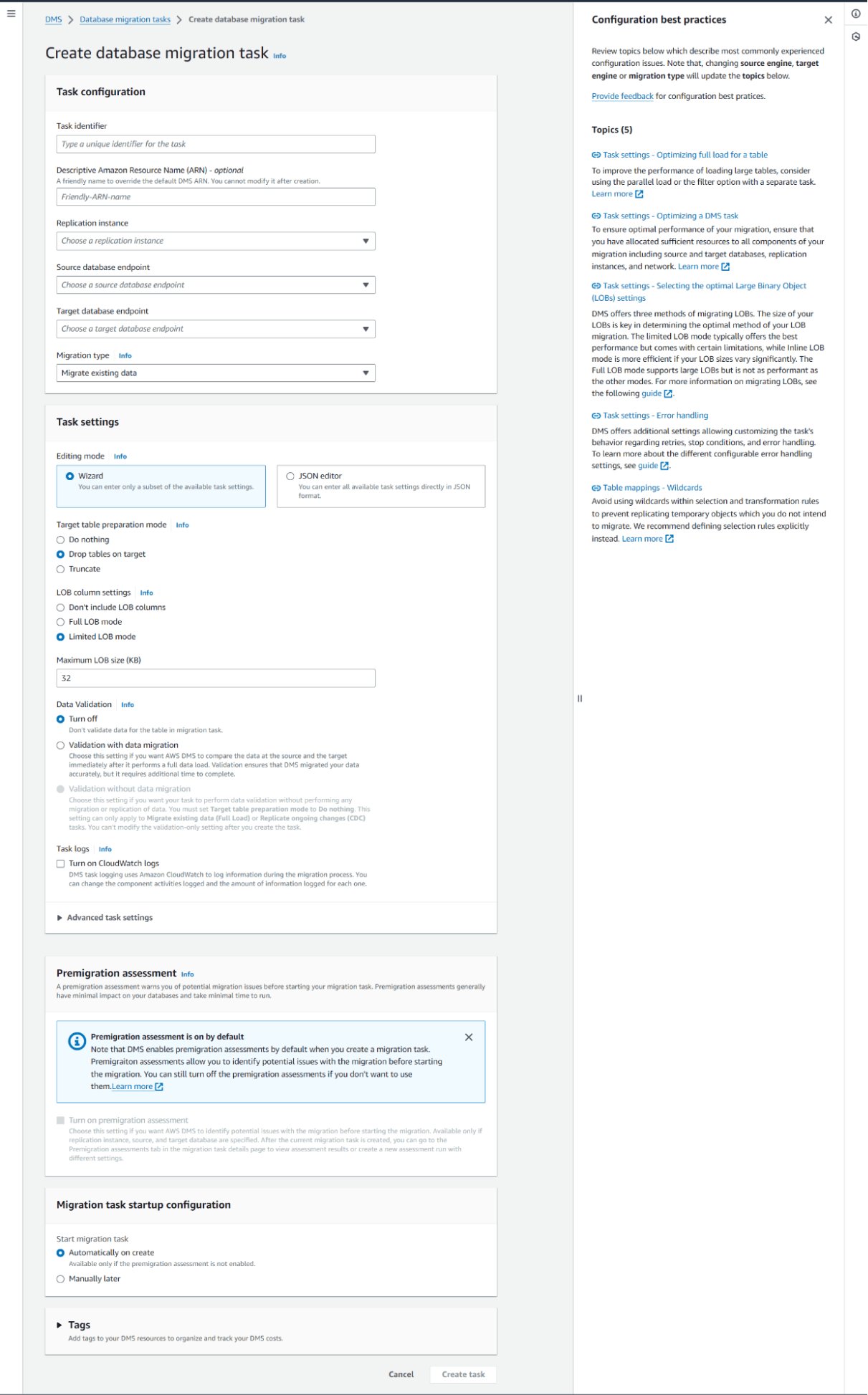 Database Migration Task Settings