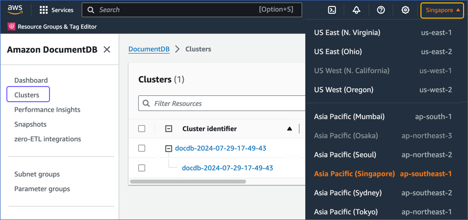 Select the Cluster Region