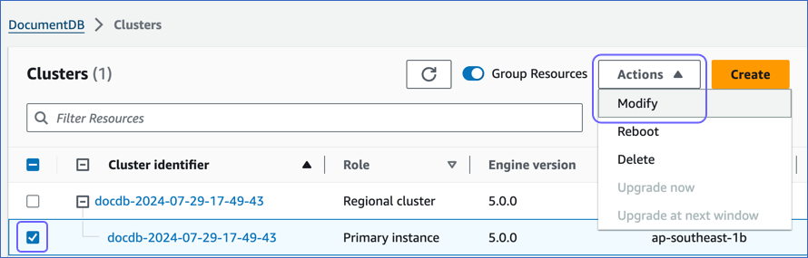 Select Instance to Modify