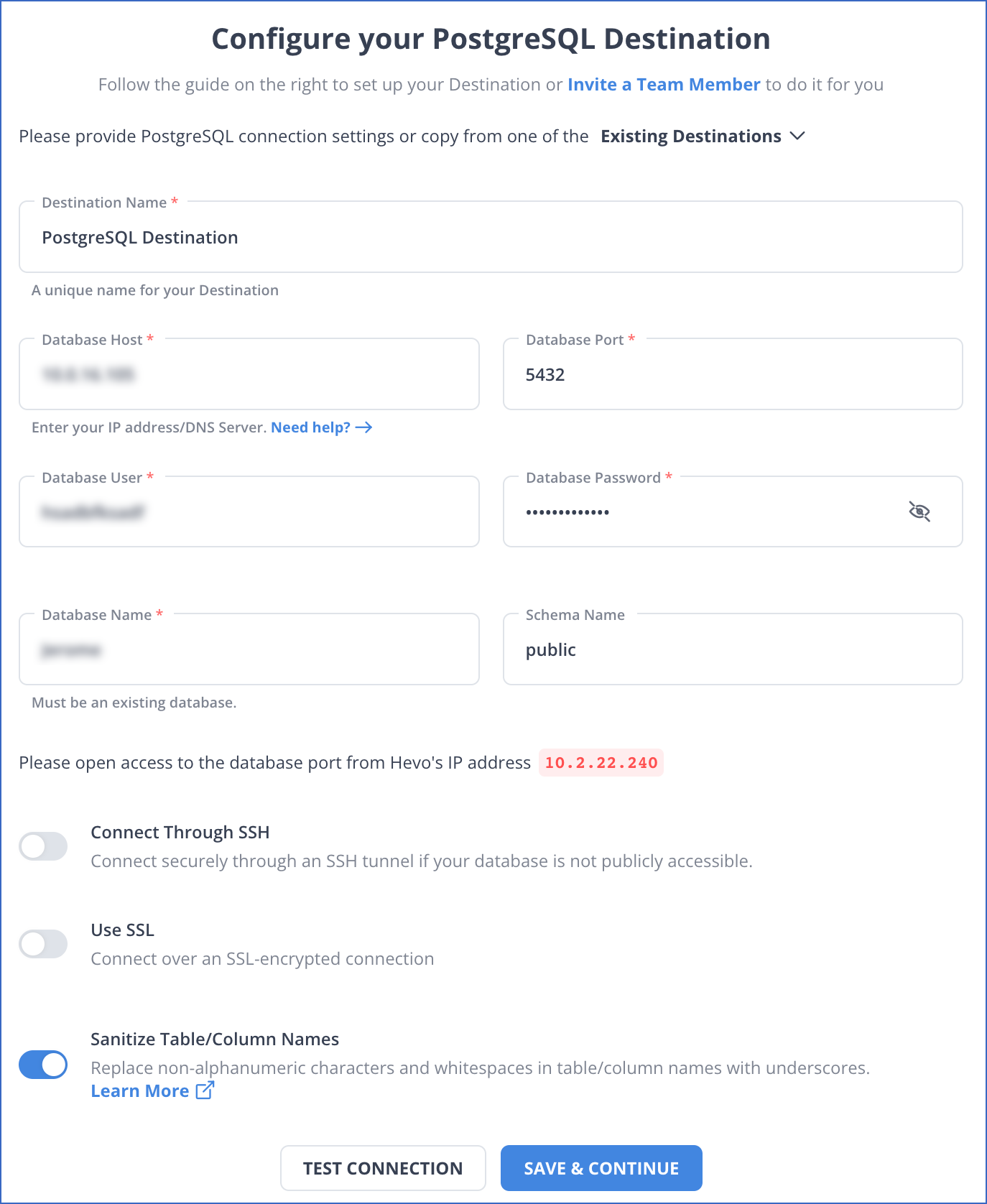 Configure PostgreSQL as Destination